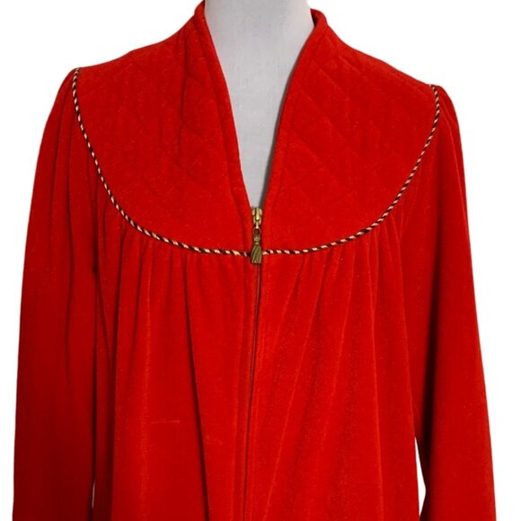 Vanity Fair Red Maxi Robe Size M Long Sleeve Tassel Zipper Cozy Loungewear USA - Picture 5 of 14